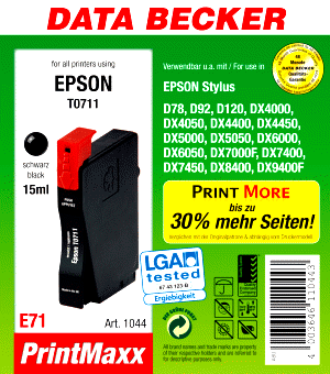 Tintenpatrone E71 schwarz, passend f&uuml;r D92/D120/DX8400 (T0711/T0891)